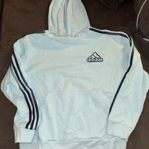 Adidas Sky Blue Hoodie with Teal Stripes Youth Large